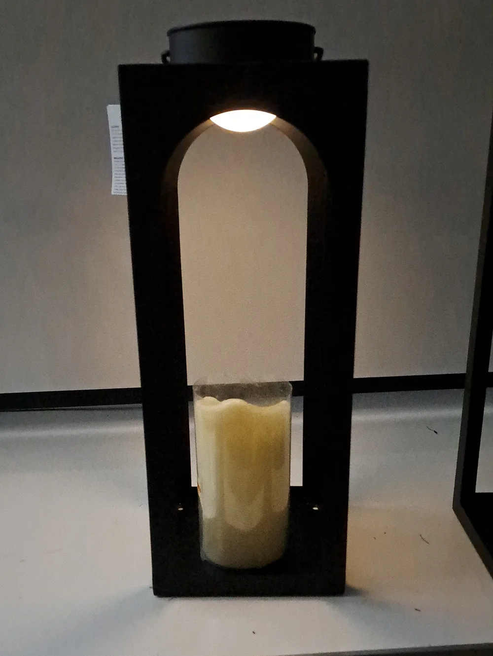NWT 2 Tall Modern Matte Black Metal Solar Lanterns/Pillar Candle Holders